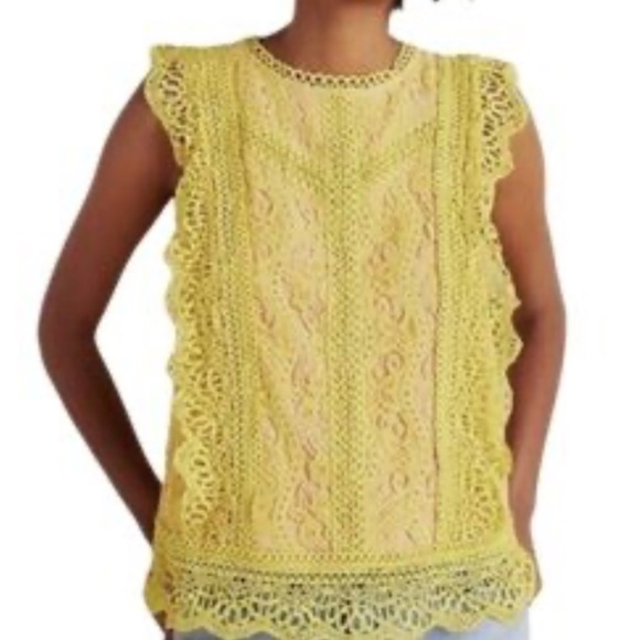Anthropologie Tops - Anthropologie Eri + Ali Sydney Yellow/Mustard  Lace Sleeveless Top Size M